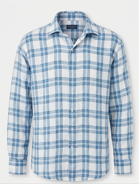 Peter Millar Other - ​Peter Millar 100% Linen Blue Plaid Button Down Shirt Long Sleeve Sz. XL